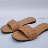 Women's Beige Braided Leather Slides Casual Flat Shoes - Image 5