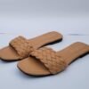 Women's Beige Braided Leather Slides Casual Flat Shoes