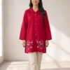 Red Embroidered Lawn Kurta for Women