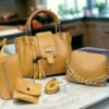4-Piece Leather Handbag Set for Girls Maroon Black Brown