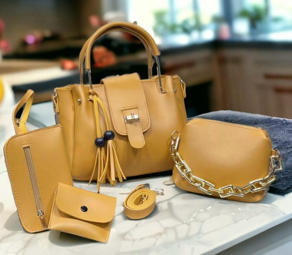 4-Piece Leather Handbag Set for Girls Maroon Black Brown