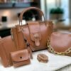 4-Piece Leather Handbag Set for Girls Maroon Black Brown - Image 2