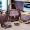 4-Piece Leather Handbag Set for Girls Maroon Black Brown - Image 8