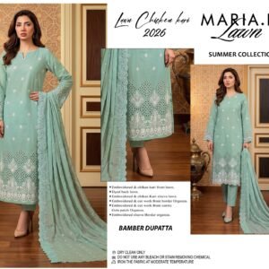 3-PCS MARIA. B, Lawn Chicken Kari, Summer Collection, Bamber Dupatta