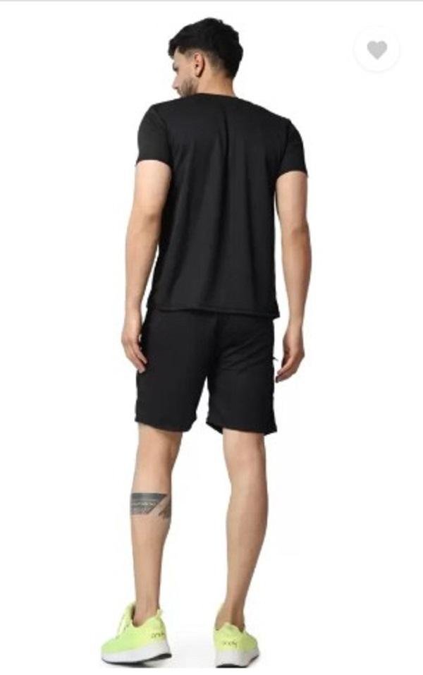 Men Printed Dri Fit Tracksuit Black Greek Key Shorts Set - Image 2