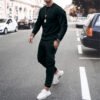 Men Black Long Sleeve Casual Sport Suit Autumn White Shoes