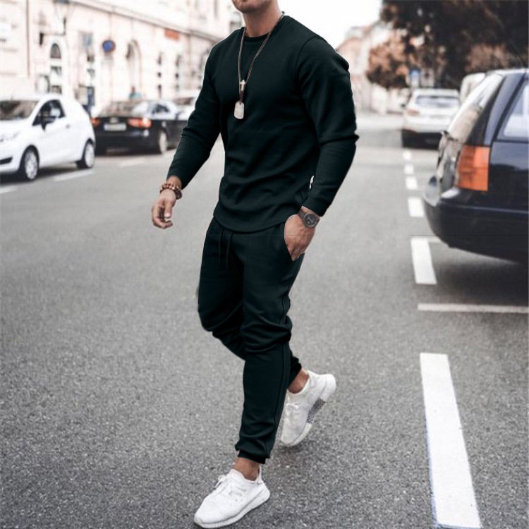 Men Black Long Sleeve Casual Sport Suit Autumn White Shoes