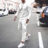 Men Black Long Sleeve Casual Sport Suit Autumn White Shoes - Image 3
