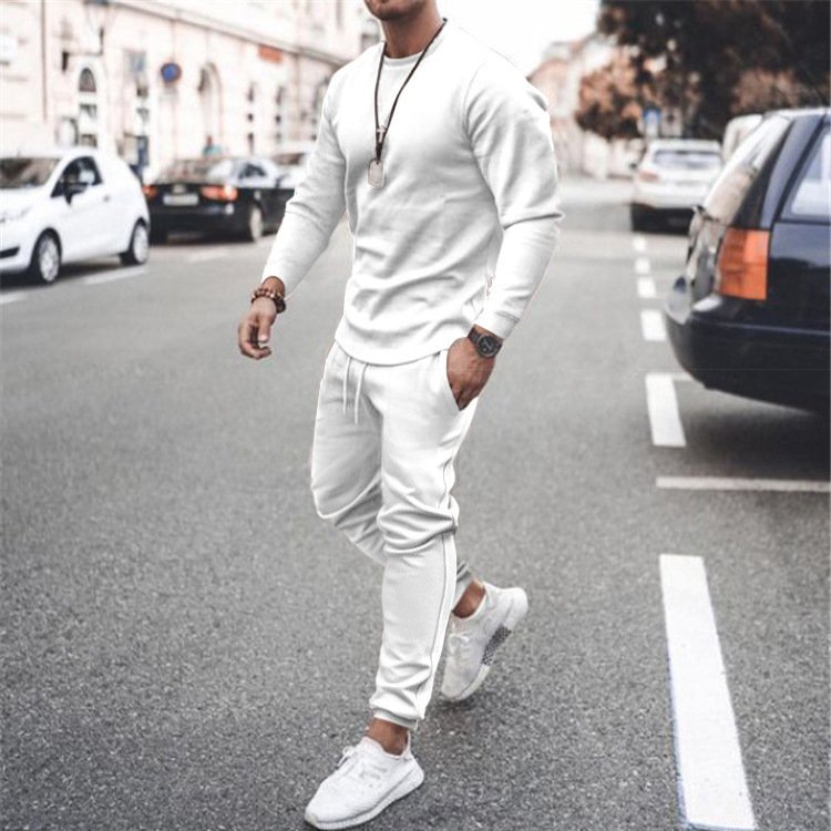 Men Black Long Sleeve Casual Sport Suit Autumn White Shoes - Image 3