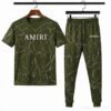 Men Camo Amirt Printed Track Suit Olive Green