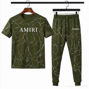 Men Camo Amirt Printed Track Suit Olive Green