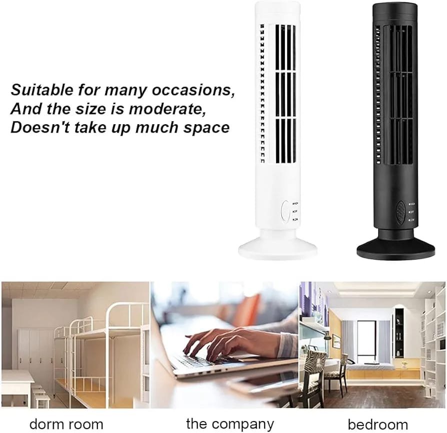 USB Portable Air Conditioner Mini Bladeless Tower Fan 3 Speed Desktop Cooling Fan - Image 2