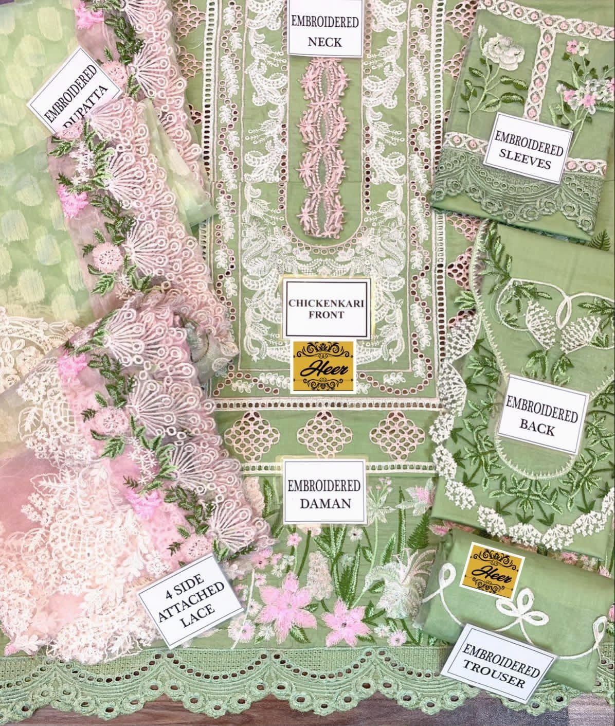 Heer Premium Chikankari Lawn 3 Piece Embroidered Suit - Image 4