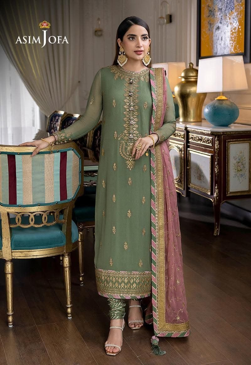 Asim Jofa Luxury Chiffon Embroidered 3 Piece Suit