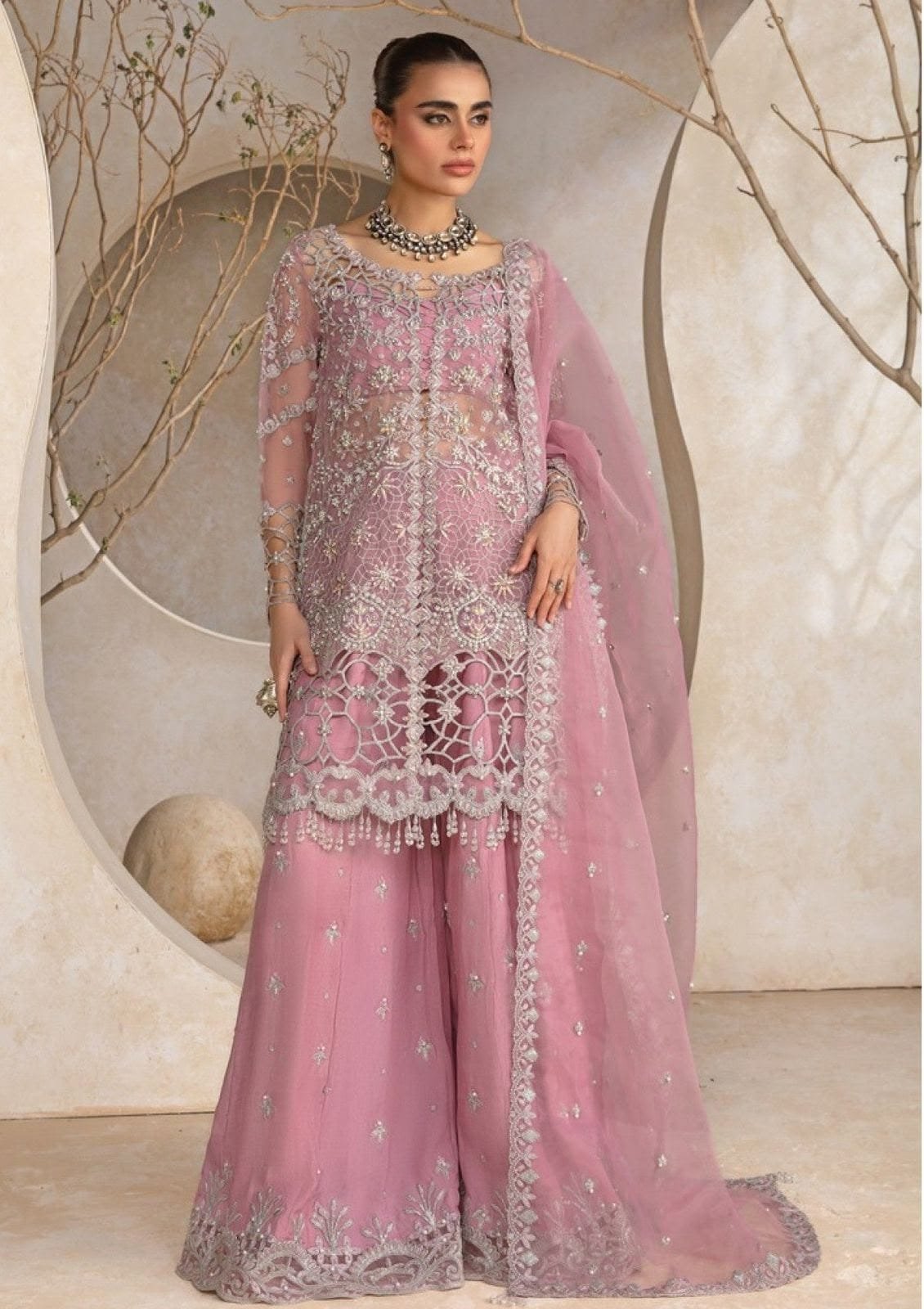 Rang Rasiya Unstitched Organza Embroidered Suit with Silk Palazzo – Replica