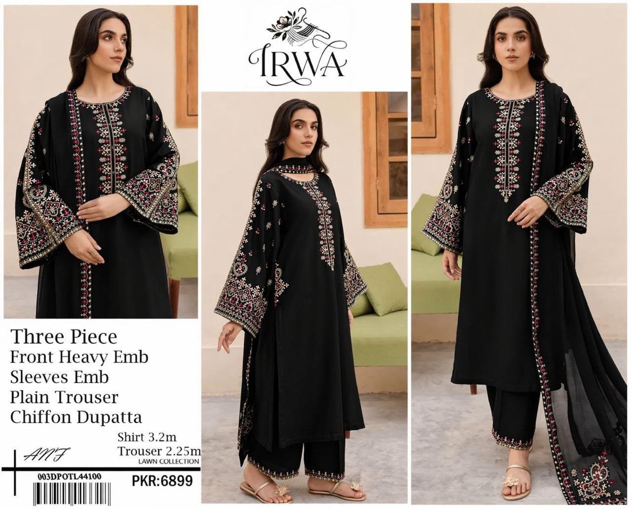 IZEL / Sapphire Style Premium Embroidered Lawn 3 Piece Suit with Chiffon Dupatta