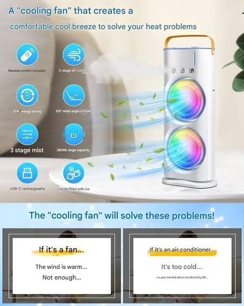 Double-Ended Air Conditioner Fan with Mist Spray - Image 2